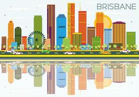 Brisbane Skyline with Color Buildings, Blue Sky and Reflections. vector