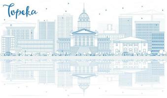 Outline Topeka Skyline with Blue Buildings and Reflections. vector