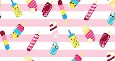 ice cream illustration pink stripe background pattern.  seamless pattern vector file