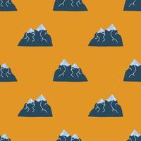 Vector pattern with cute Scandinavian multicolored mountains in the style of doodle, hugge, snowy mountains, nature. Pattern for fabrics, postcards, gift wrapping, pajamas.