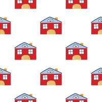 Vector pattern with cute nordic multicolored houses in doodle style, hygge, cozy house on a white background. Pattern for fabrics, postcards, gift wrapping, pajamas.