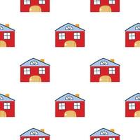 Vector pattern with cute nordic multicolored houses in doodle style, hygge, cozy house on a white background. Pattern for fabrics, postcards, gift wrapping, pajamas.