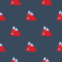 Vector pattern with cute Scandinavian multicolored mountains in the style of doodle, hugge, snowy mountains, nature. Pattern for fabrics, postcards, gift wrapping, pajamas.