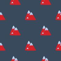 Vector pattern with cute Scandinavian multicolored mountains in the style of doodle, hugge, snowy mountains, nature. Pattern for fabrics, postcards, gift wrapping, pajamas.