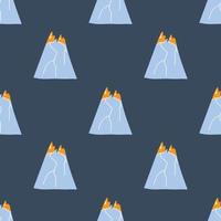 Vector pattern with cute Scandinavian multicolored mountains in the style of doodle, hugge, snowy mountains, nature. Pattern for fabrics, postcards, gift wrapping, pajamas.