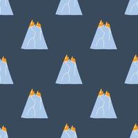 Vector pattern with cute Scandinavian multicolored mountains in the style of doodle, hugge, snowy mountains, nature. Pattern for fabrics, postcards, gift wrapping, pajamas.