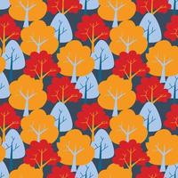 Vector pattern with cute Scandinavian multicolored trees in the style of doodle, hugge, cozy forest, nature. Pattern for fabrics, postcards, gift wrapping, pajamas.