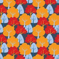 Vector pattern with cute Scandinavian multicolored trees in the style of doodle, hugge, cozy forest, nature. Pattern for fabrics, postcards, gift wrapping, pajamas.