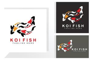 diseño del logotipo de peces koi, vector de peces ornamentales de la suerte y el triunfo chino, icono de pez dorado de la marca de la empresa