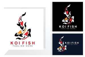 diseño del logotipo de peces koi, vector de peces ornamentales de la suerte y el triunfo chino, icono de pez dorado de la marca de la empresa