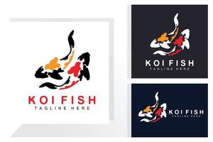 diseño del logotipo de peces koi, vector de peces ornamentales de la suerte y el triunfo chino, icono de pez dorado de la marca de la empresa