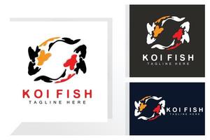 diseño del logotipo de peces koi, vector de peces ornamentales de la suerte y el triunfo chino, icono de pez dorado de la marca de la empresa