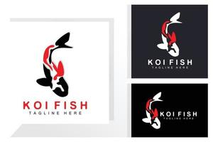 diseño del logotipo de peces koi, vector de peces ornamentales de la suerte y el triunfo chino, icono de pez dorado de la marca de la empresa