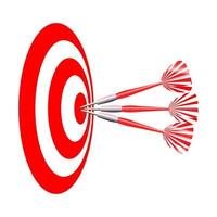 Three Red dart hit to center of dartboard. Dart Target Bullseye. Vector illustration