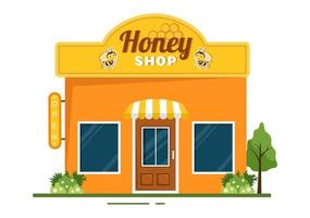 Honey Shop with a Natural Useful Product Jar, Bee or Honeycombs to be Consumed on Flat Cartoon Hand Drawn Templates Illustration vector