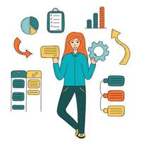 Doodle business woman with gear and message vector