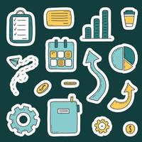 Doodle business and management icons bundle vector stickers