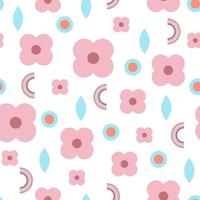 Simple retro style flowers seamless pattern. Pink flowers on white background vector