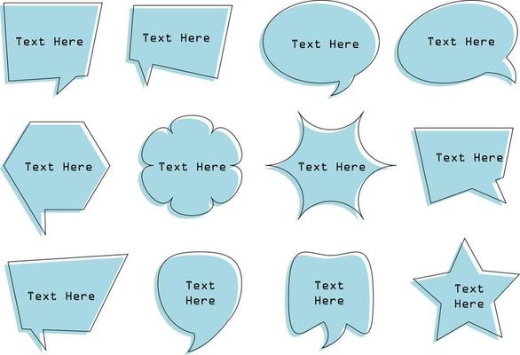 Set of speak bubble, chatting box, and message box outline vector illustration design in different shapes.