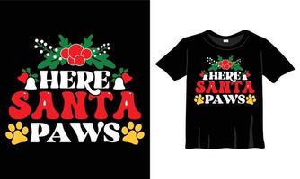 Aquí la plantilla de diseño de camisetas navideñas de santa paws para la celebración navideña. bueno para tarjetas de felicitación, camisetas, tazas y regalos. para hombres, mujeres y ropa de bebe vector