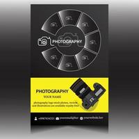 cámara antigua y texto del día mundial de la fotografía en el folleto de fotografía de fondo amarillo. logotipo de fotografía. camara vector