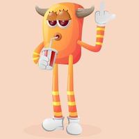 Cute orange monster showing middle fingers vector