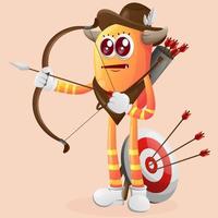 Cute orange monster playing archery vector