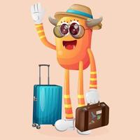 Cute orange monster on vacation vector