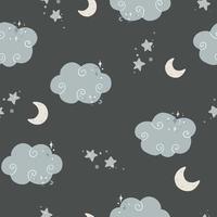 Cute seamless childish simple pattern for kids with cute clouds and stars in Scandinavian style. Baby pattern with clouds. Fabric design. Wallpaper. vector