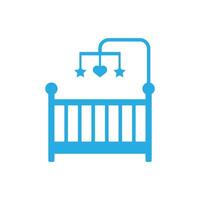 eps10 blue vector Baby crib or infant bed with hanging toys icon isolated on white background. baby bed symbol in a simple flat trendy modern style for your website design, logo, and mobile app