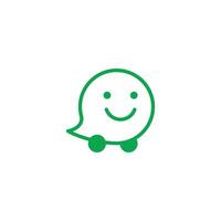 eps10 green vector smiling Waze abstract line art icon isolated on white background. Location GPS outline symbol in a simple flat trendy modern style for your website design, logo, and mobile app