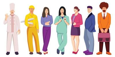 Group of different occupations standing on white background. Vector