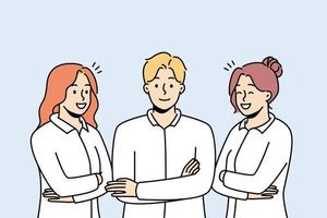 Portrait of smiling young professionals in uniforms feeling successful and confident. Group of work specialists or staff in formal wear. Vector illustration.