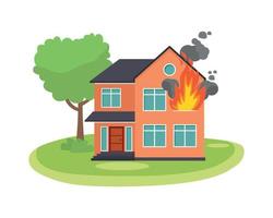 House on fire with flame and smoke come out from window vector