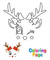 Coloring page with Reindeer Face for kids vector