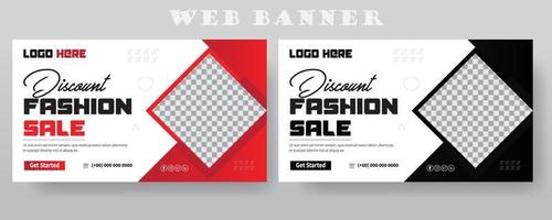 diseño de plantilla de banner web de venta de moda con descuento, plantilla de banner de anuncio web de línea de tiempo de página de portada de facebook de venta flash con diseño moderno de lugar de foto, banner web para venta de productos, plantilla de banner de mega venta. vector