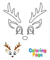 página para colorear con cara de reno para niños vector