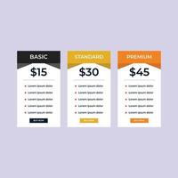 Price list widget with 3 payment plans for online services website template. Vector background.Set offer tariffs. ui ux vector banner for web app..eps