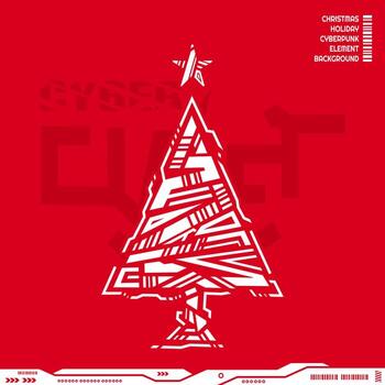 Christmas cyber element shape in cyberpunk background. Abstract vector illustration.