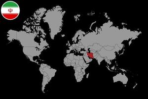 pin mapa con la bandera de irán en el mapa mundial. ilustración vectorial vector