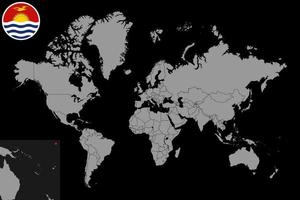 pin mapa con la bandera de kiribati en el mapa mundial. ilustración vectorial vector