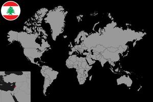 Pin map with Lebanon flag on world map. Vector illustration.