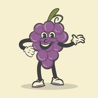 Ilustración de vector de personaje de dibujos animados de uva retro