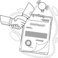 Coloring page. Contract and business handshake vector