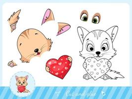 Cut and glue funny and cute kitten vector