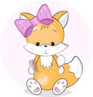 cute fox with a mirror and a comb