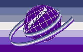 Butch lesbian subculture symbol. Vector illustration. The ground, painted in the colors of the flag, is wrapped in a ribbon with the official flag of the LGBT community.