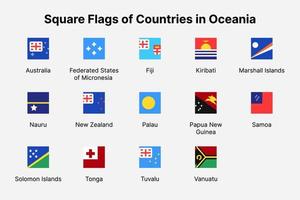 Oceania countries flags. Square flags of countries in Oceania. vector