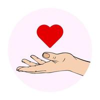 Open hand with heart illustration. Vector stock illustration.