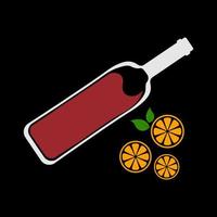 Bottle of wine with lemon slices. Vector stock illustration.
